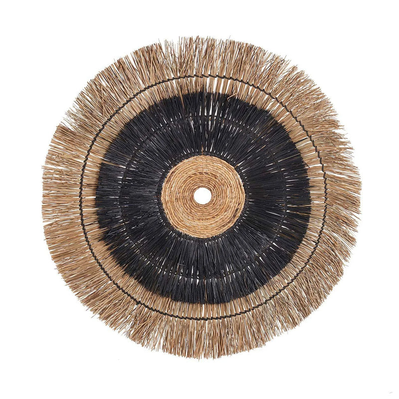 Runde Wanddeko aus Naturfasern in Schwarz und Beige – Ø110 cm