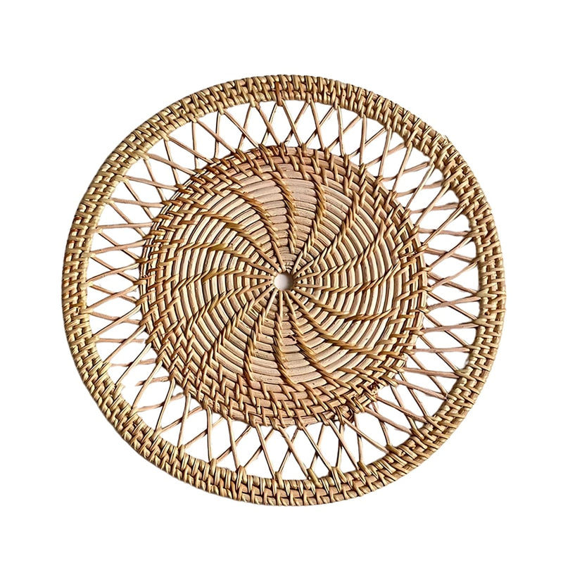 Runde Wanddeko aus geflochtenem Rattan