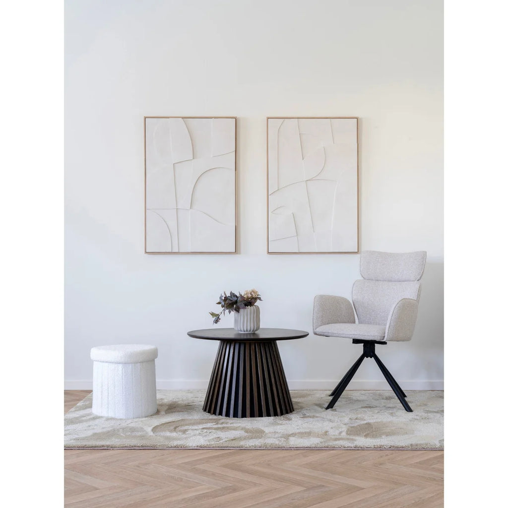 Table basse café moderne noire cannelée ronde minimaliste 60x90 cm