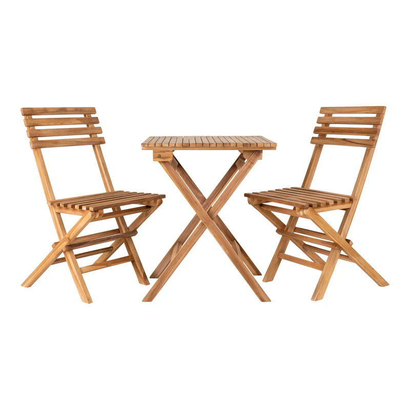 Ensemble bistrot en teck naturel pliant avec table carrée et 2 chaises