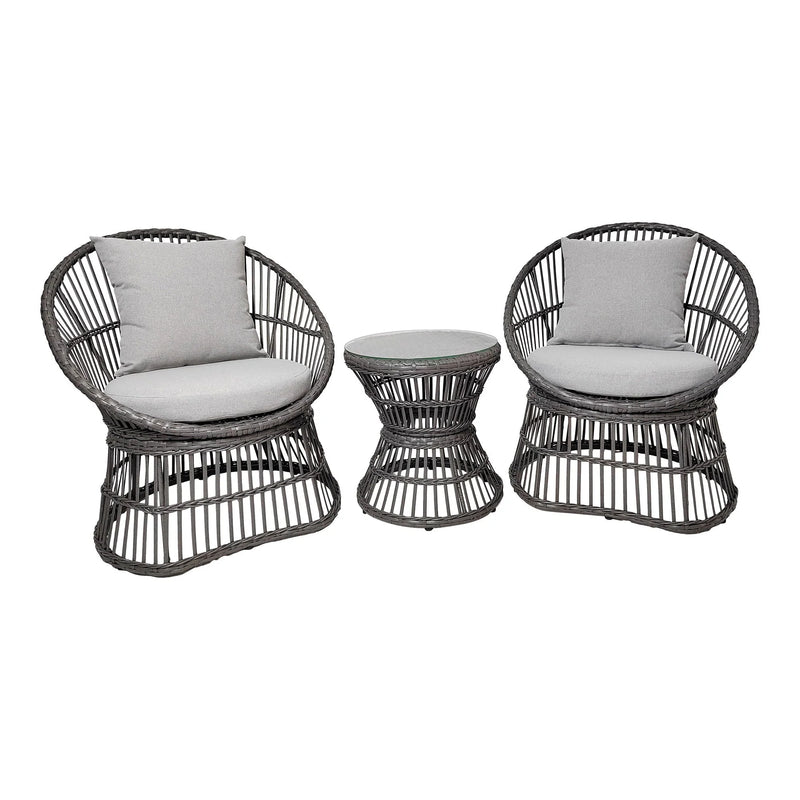 Lounge-Set für draußen in Rattan-Optik Grau mit rundem Tisch – 3-teilig