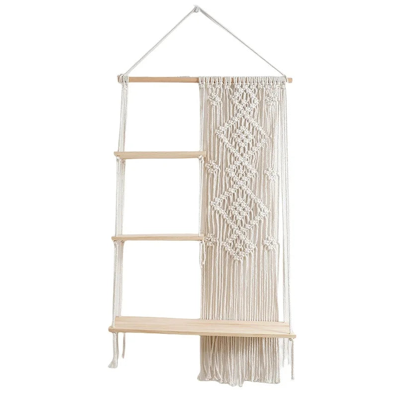 Étagère murale 3 niveaux en macramé