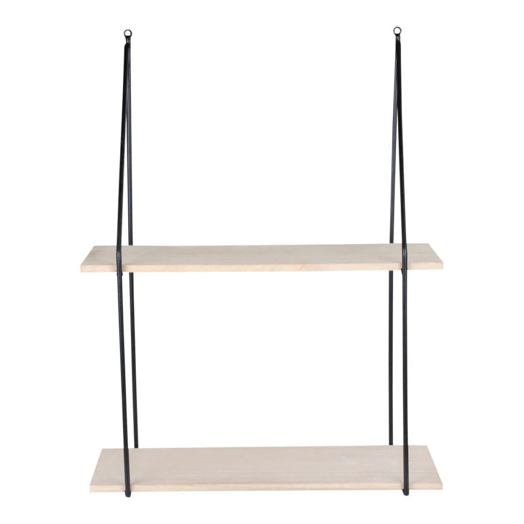 Étagère murale minimaliste en bois de paulownia et acier noir 55x72 cm