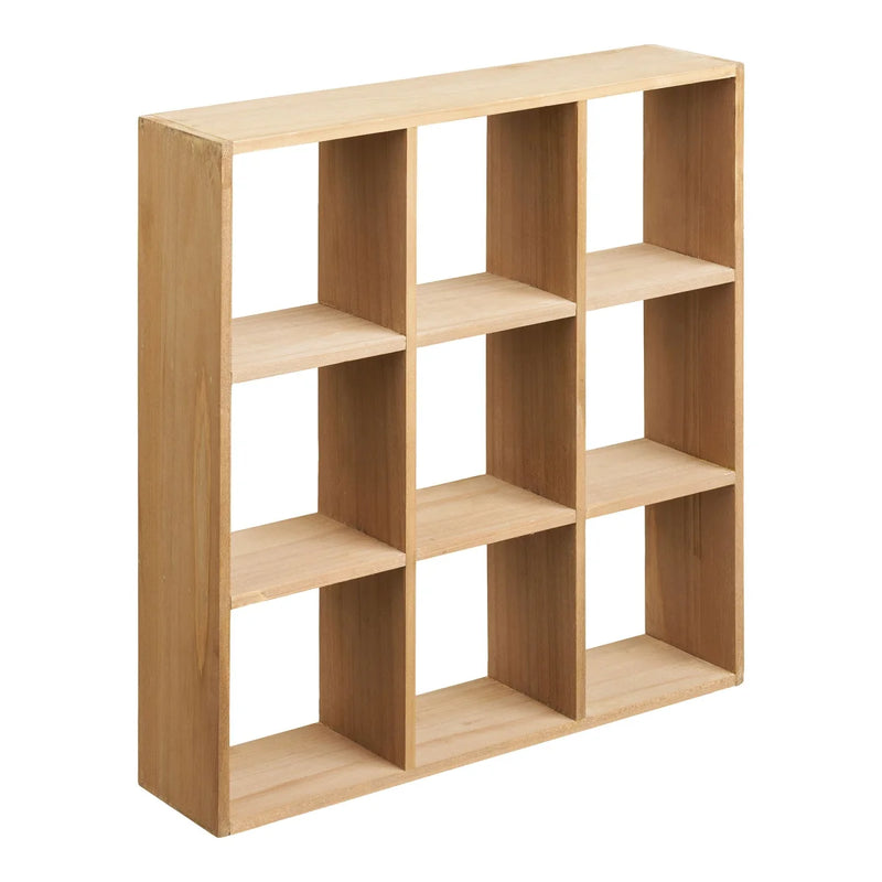 Wandregal aus Kiefernholz natur mit 9 quadratischen Fächern – 46x46 cm