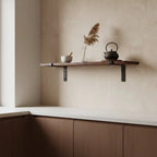 Étagère murale bois recyclé brun industriel 80x18 cm avec étagère en bois brun foncé et supports métal noir