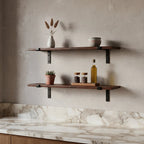 Étagère murale bois recyclé brun foncé avec supports métal noir, 80x18 cm