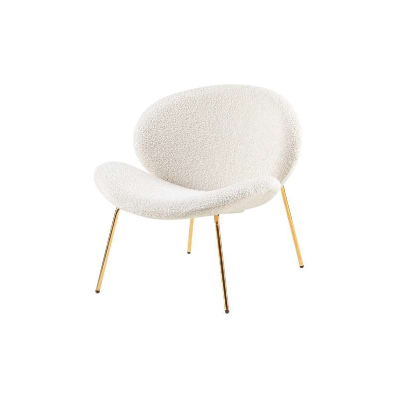 Lounge-Sessel aus Bouclé in Ecru mit goldfarbenen Beinen, Muschelform – 2er-Set