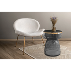 Fauteuil lounge bouclé écru avec pieds dorés en forme de coquille, lot de 2