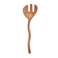 Fourchette à salade en teck sculpté avec manche ondulé naturel et trois tines