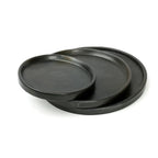 Plateaux en métal noir brûlé avec rebords pour servir, 30 cm Grande assiette en terre cuite noire brûlée