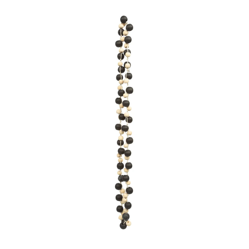 Guirlande murale en perles de bois noir et naturel torsadées