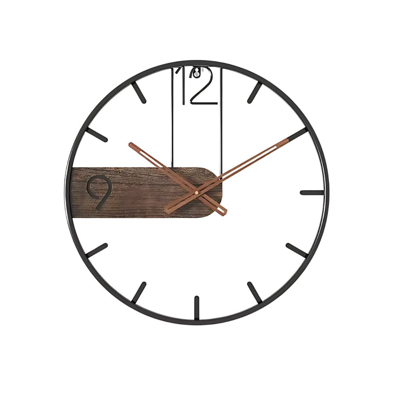Wanduhr aus Holz und schwarzem Metall