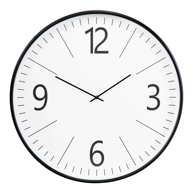 Runde Wanduhr aus Kunststoff in Schwarz-Weiß mit großen Ziffern – Ø51 cm