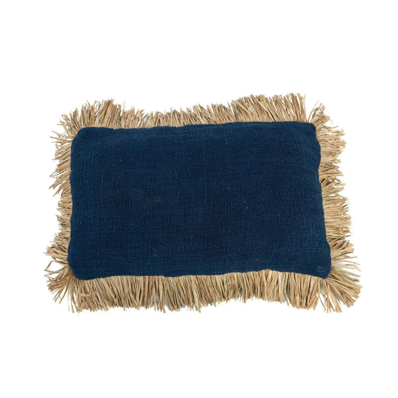 Kissenbezug aus Baumwolle und Raffia in Blau-Natur 30x50 cm