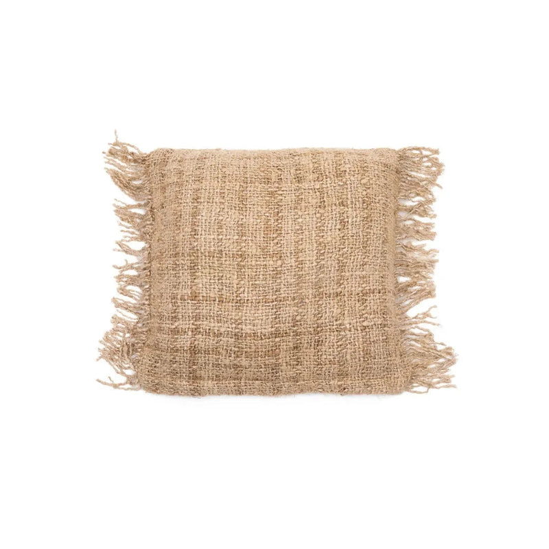 Kissenbezug quadratisch aus Baumwolle in Beige mit Fransen - 40x40 cm