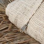 Housse de coussin carrée en coton et raphia naturel avec franges décoratives et fermeture éclair