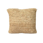 Coussin carré en raphia naturel tressé avec une housse de coussin en paille fichée