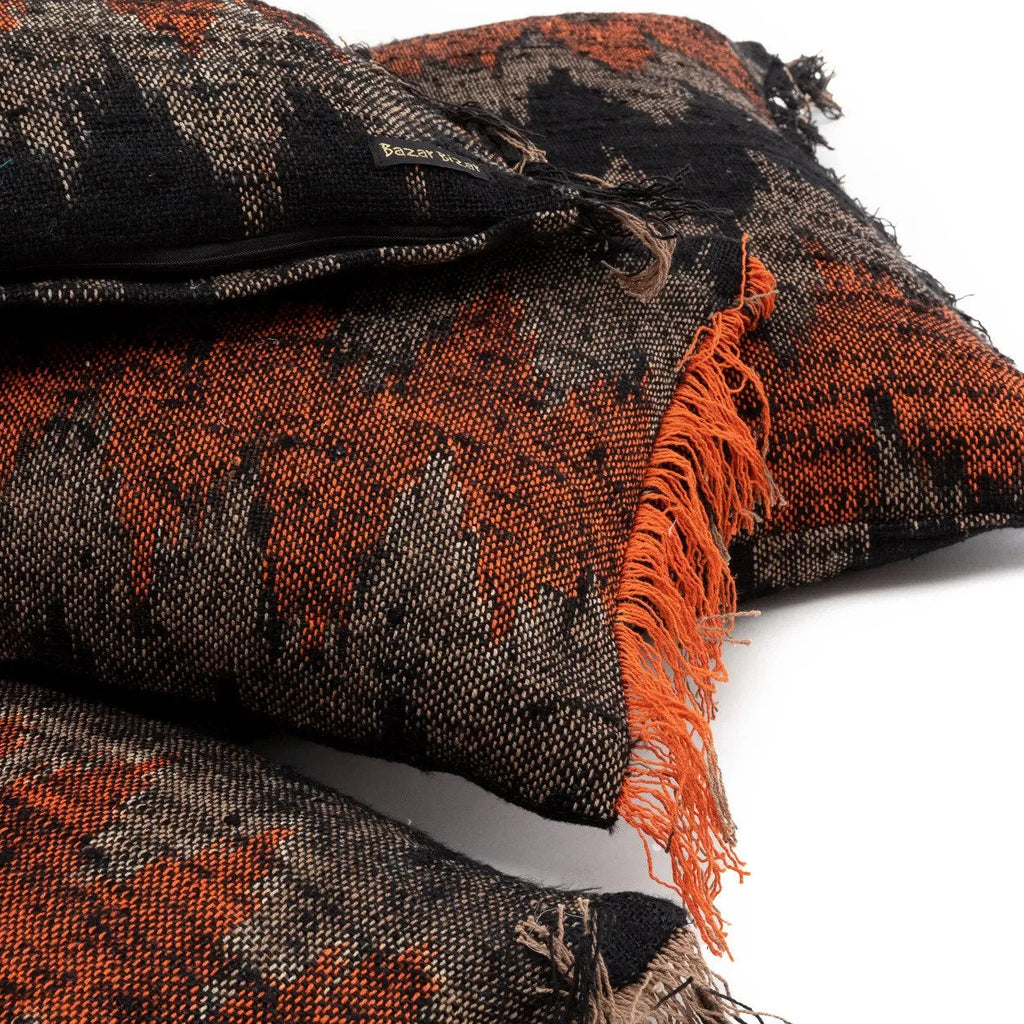 Housse coussin coton noir orange 35x100 cm rectangulaire