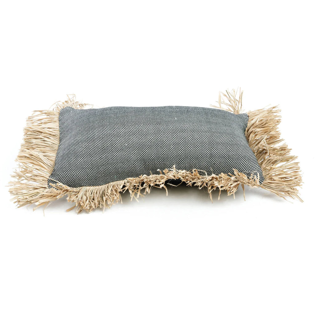 Housse de coussin coton et raphia noir naturel 30x50
