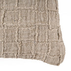Housse de coussin en lin beige à carreaux relief texturés et franges