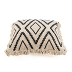 Housse coussin géométrique beige et noir à franges, 50x50 cm