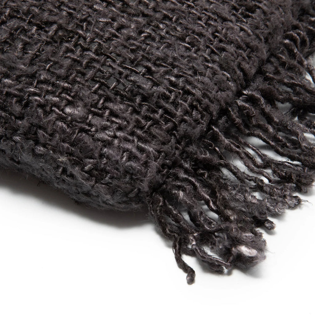 Plaid en coton noir gris foncé avec franges, 30x50 cm, pour Housse de coussin