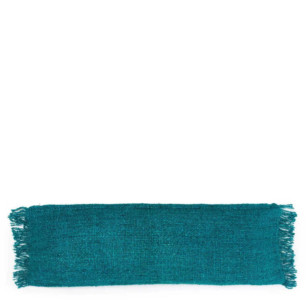 Écharpe à franges de couleur teal pour coussin rectangulaire en coton aqua 35x100 cm