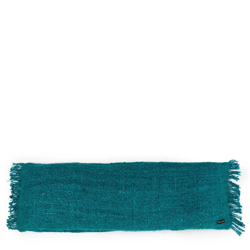 Rechteckiger Kissenbezug aus strukturierter Baumwolle in Aqua mit Fransen – 35x100 cm