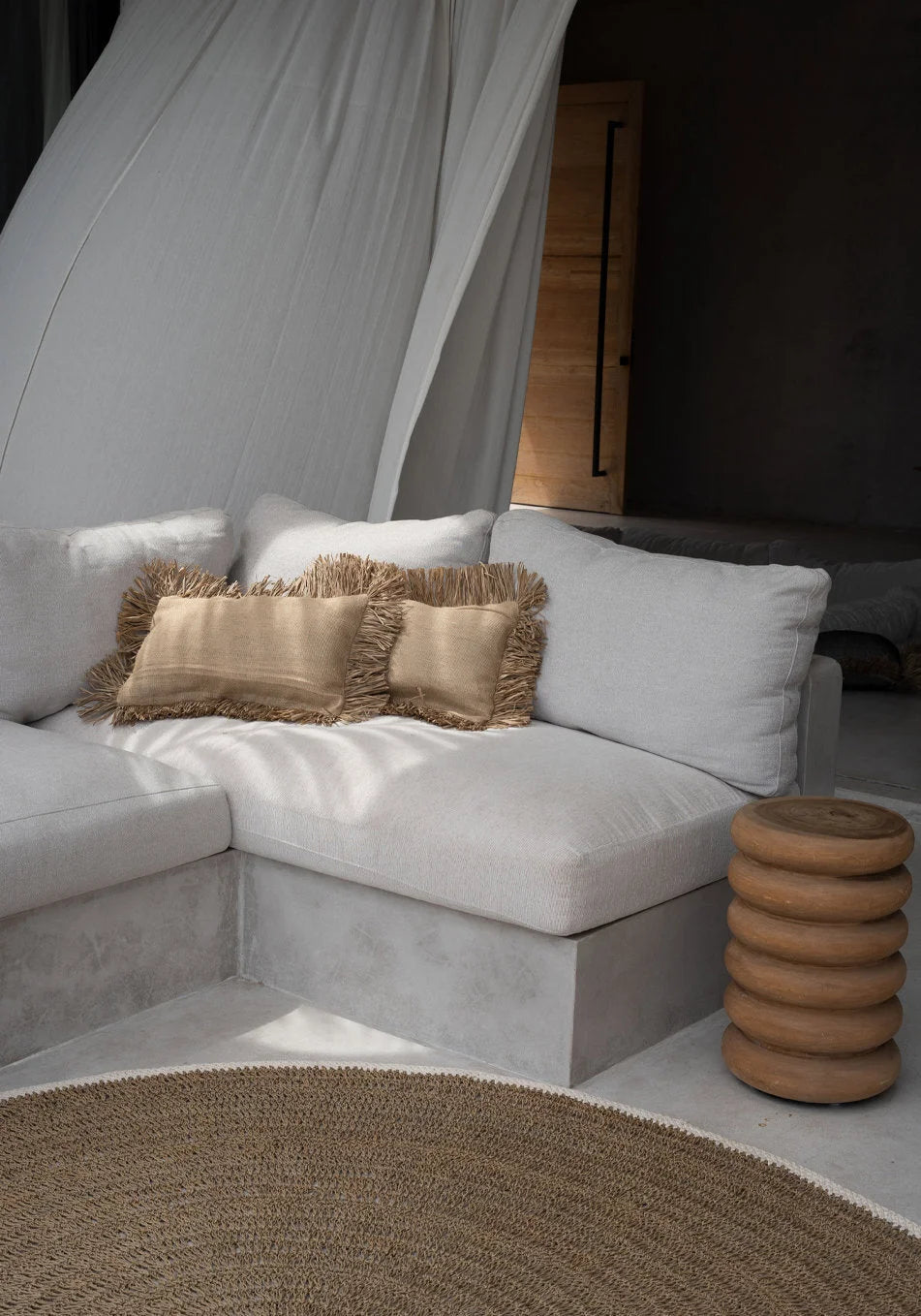 Housse de coussin rectangulaire en jute naturel avec franges décoratives
