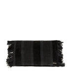 Housse de coussin rectangulaire rayé en velours noir à franges – 30x50 cm