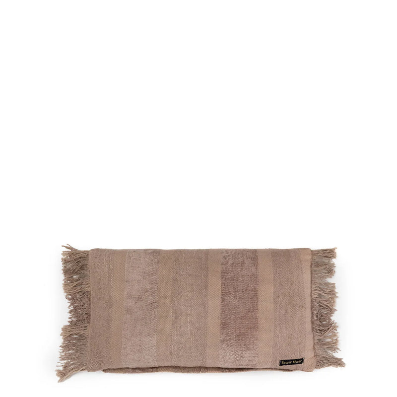 Rechteckiger Kissenbezug aus Cord in Beige mit Fransen