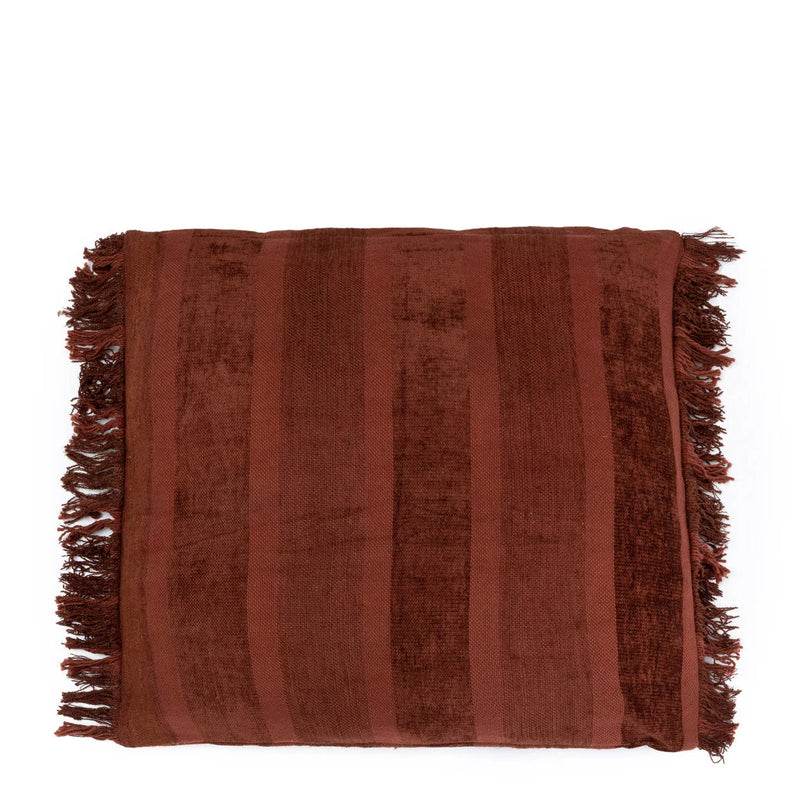 Kissenbezug aus Samt in Bordeaux gestreift mit Fransen – 60x60 cm