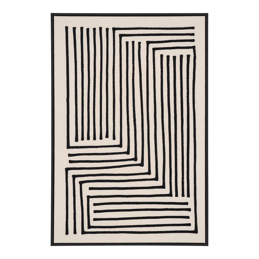 Tapis abstrait minimaliste géométrique noir sur beige crème 60x90 cm