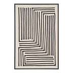 Tapis abstrait minimaliste géométrique noir sur beige crème 60x90 cm