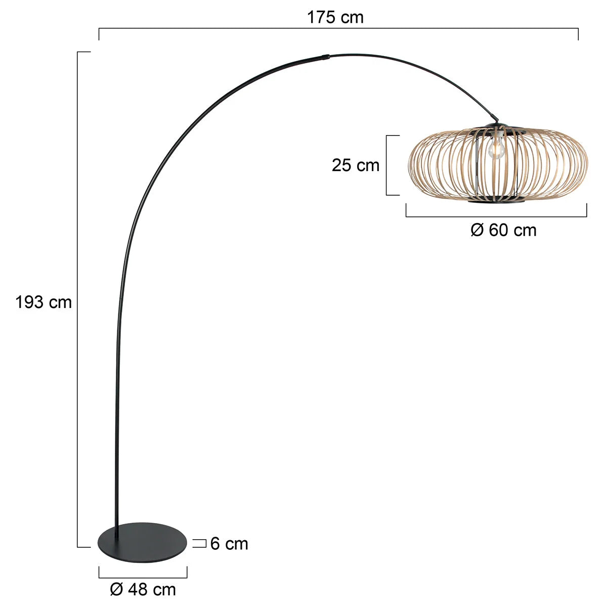 Lampadaire à arc métal noir abat-jour ajouré effet rotin H190 cm
