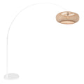 Lampadaire arc moderne blanc et paille en fibres naturelles ajourées, H180 cm