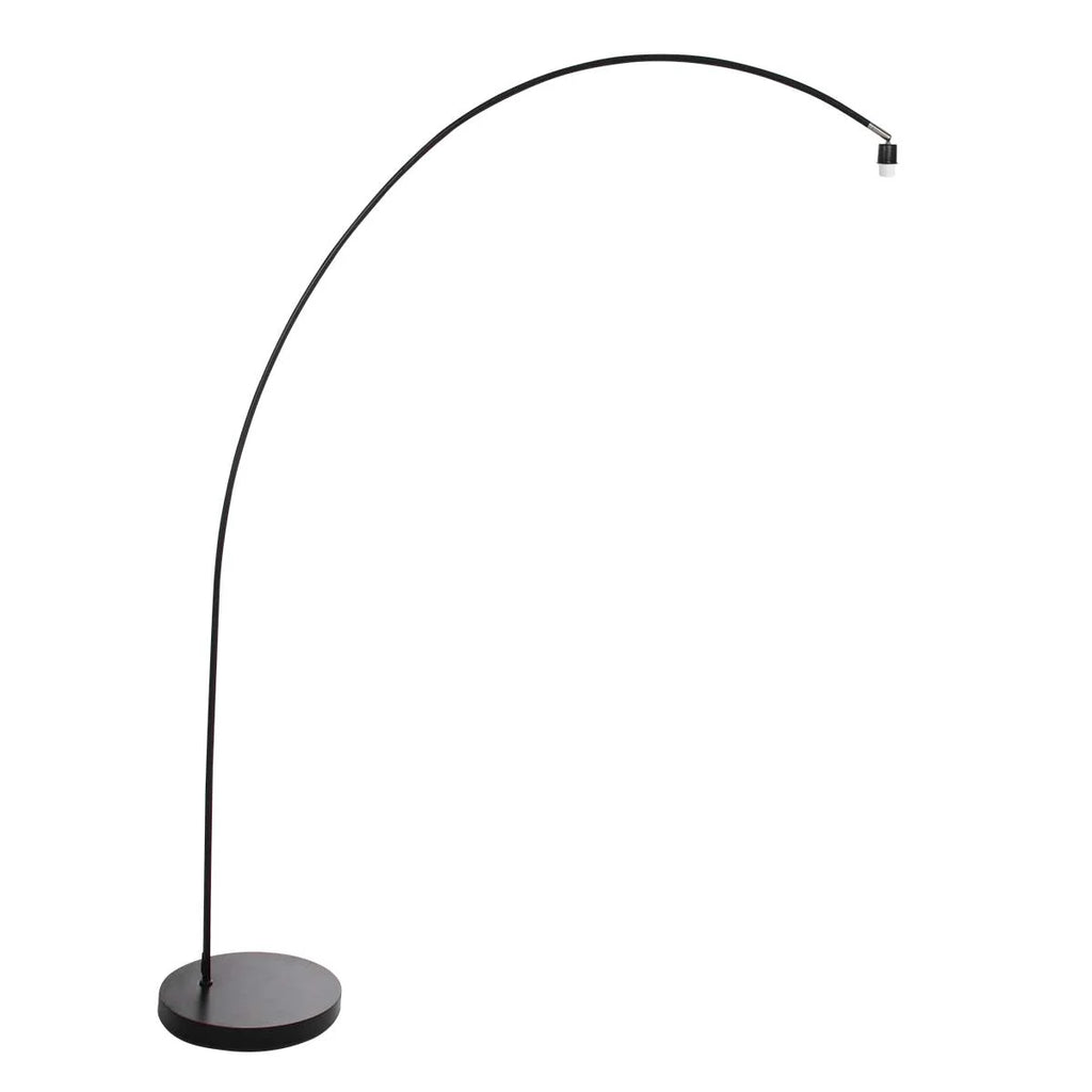 Lampadaire arc noir en métal filaire avec abat-jour ovale rotin