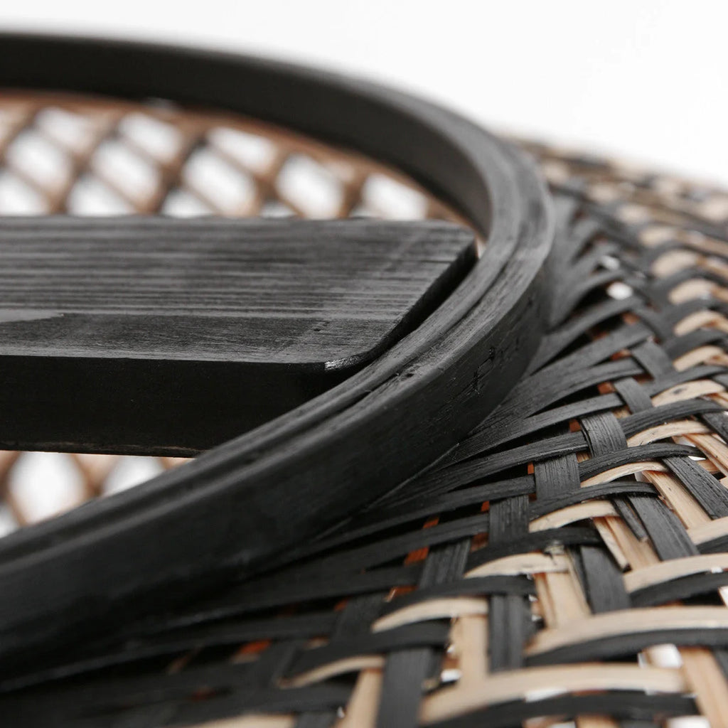 Panier rond en rotin tressé noir et bronze avec bordure solide pour Lampadaire arc