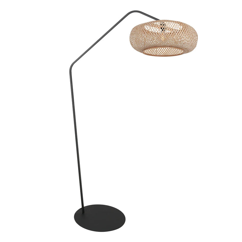 Lampadaire en bambou ajouré et métal noir pour salon – H175 cm