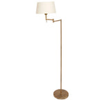 Lampadaire en laiton brossé avec bras pivotant et abat-jour tissu blanc H154 cm