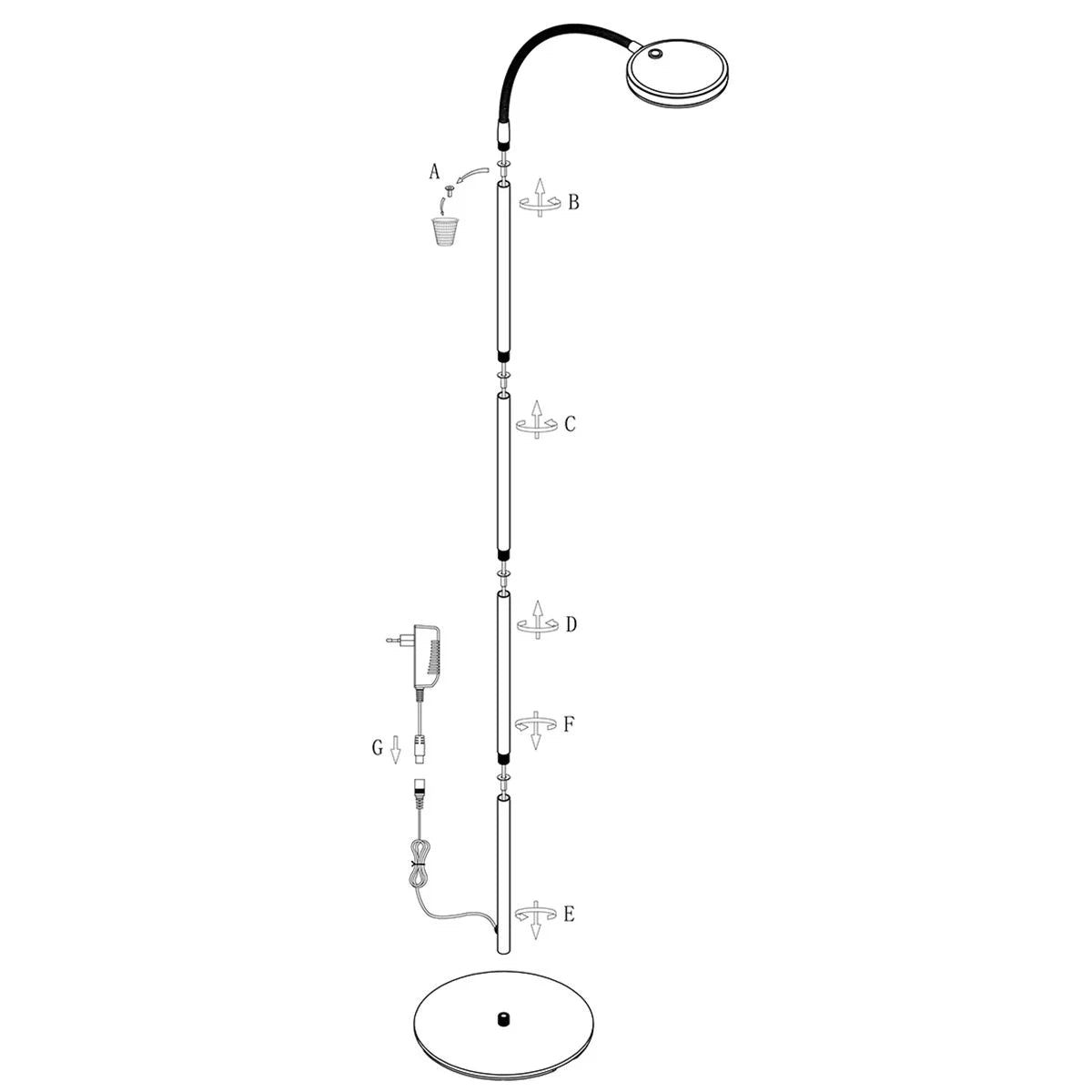 Schéma d’assemblage du lampadaire en métal bronze tête orientable dimmable H132 cm