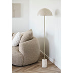 Lampadaire beige en dôme avec pied laiton et base marbre blanc