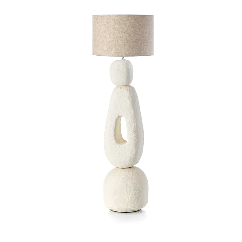 Skulpturale Stehlampe aus Pappmaché in Weiß fürs Wohnzimmer – H123 cm, Größe XL