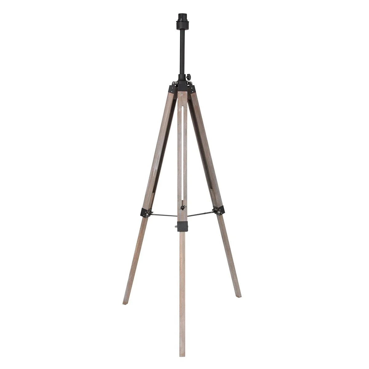 Base de lampadaire en bois naturel avec trépied et abat-jour tressé, H170 cm