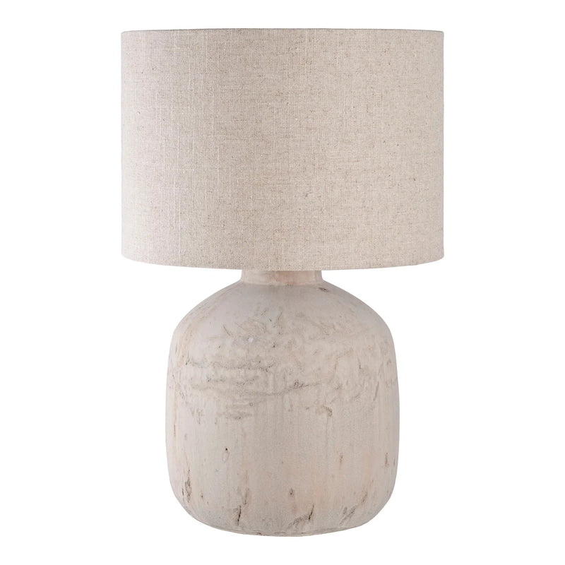 Tischlampe aus strukturierter Keramik mit Leinenschirm in Ecru – H46 cm