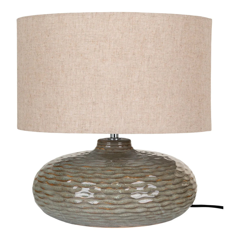 Tischlampe aus grüner Keramik mit Struktur und beigem Schirm – H44 cm