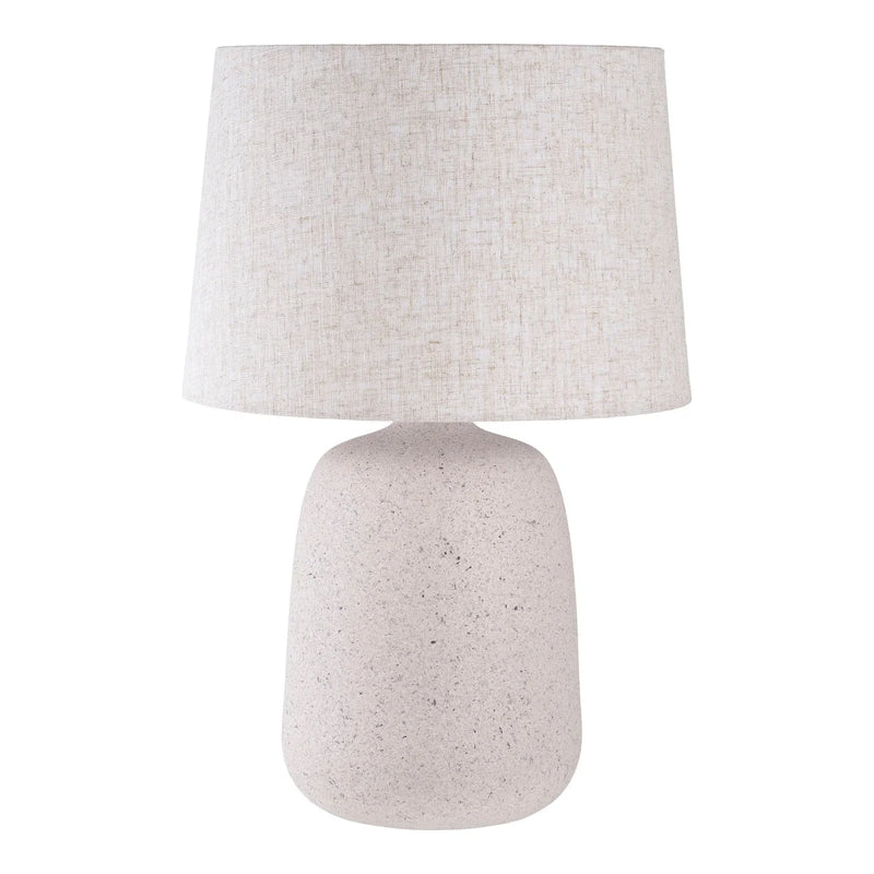 Tischlampe in Steinoptik in Beige mit meliertem Stoffschirm – H47 cm