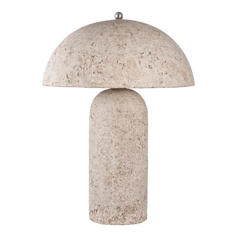 Tischlampe in Pilzform aus Papiermaché in beiger Steinoptik – H49 cm