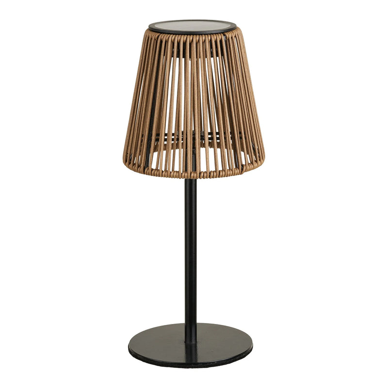 Tischleuchte aus Rattan und schwarzem Metall für drinnen und draußen – H30 cm