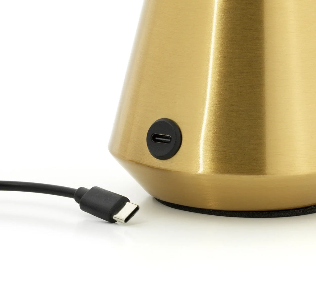 Lampe champignon en laiton brossé doré, cône H16 cm